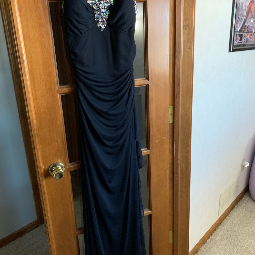 Womens black strapless prom dress by Stacy Solar